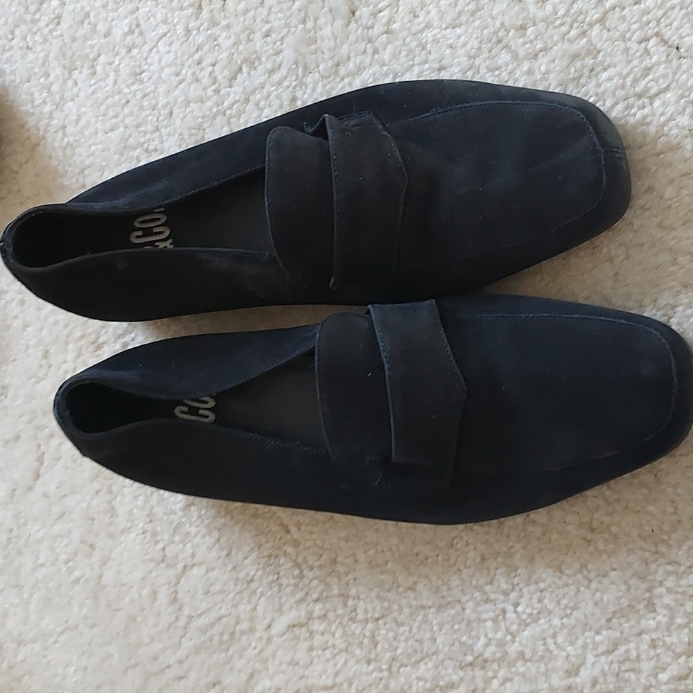 9 and Co suede loafers black soft leather slip on shoes sz 7 holiday dress up